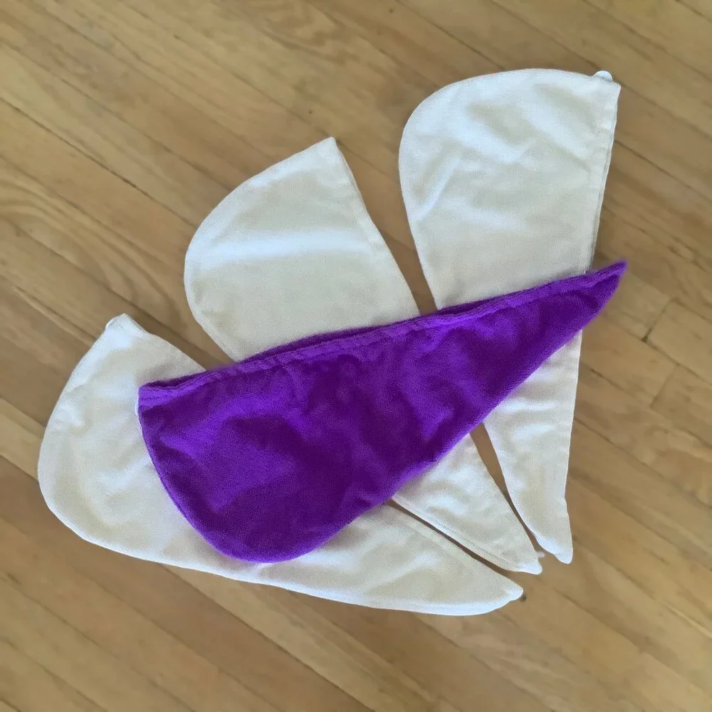 Lot of 4 Polyester Hair Towels - 3 Cream & 1 Purple